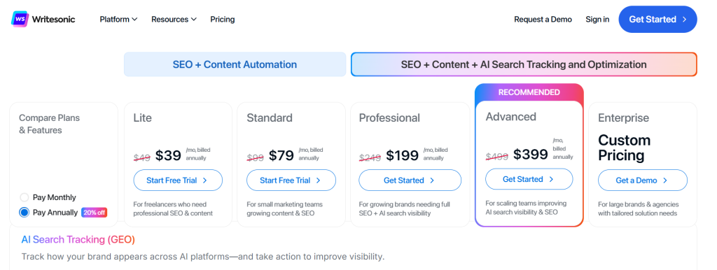 Writesonic Pricing