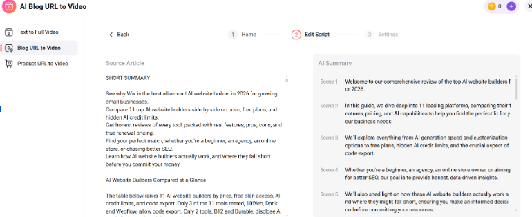 Flexclip converting blog into vedio script
