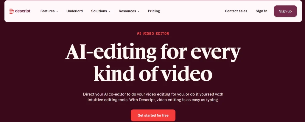 descript: ai editing software