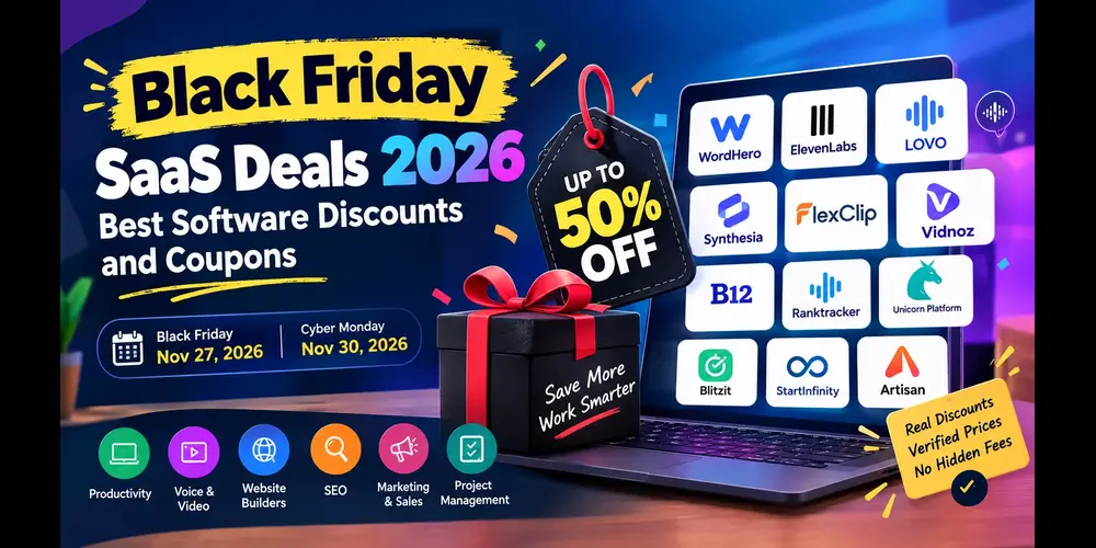 Black Friday SaaS deals 2026 featuring software discounts and coupons across 12 tools