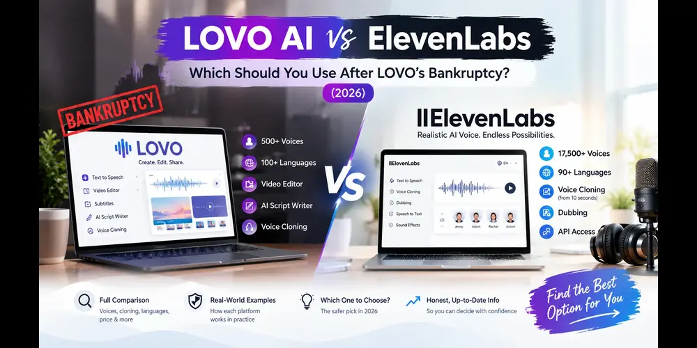 LOVO AI vs ElevenLabs comparison showing AI voice tools, voice cloning and key features